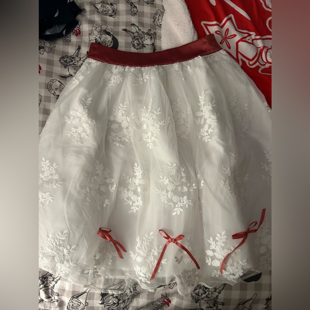 Disney Mary popping White A-Line Skirt with Red Waistband and Bows